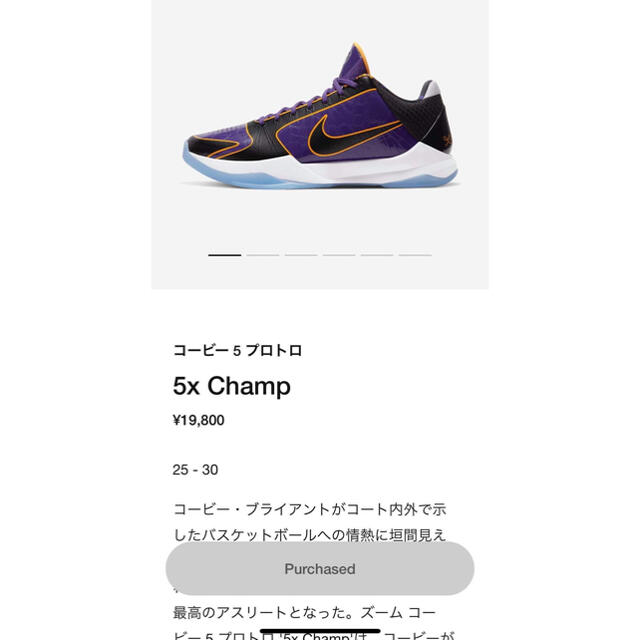 NIKE(ナイキ)の美品　コービー 5 プロトロ  レイカーズ KOBE PROTRO 28cm メンズの靴/シューズ(スニーカー)の商品写真