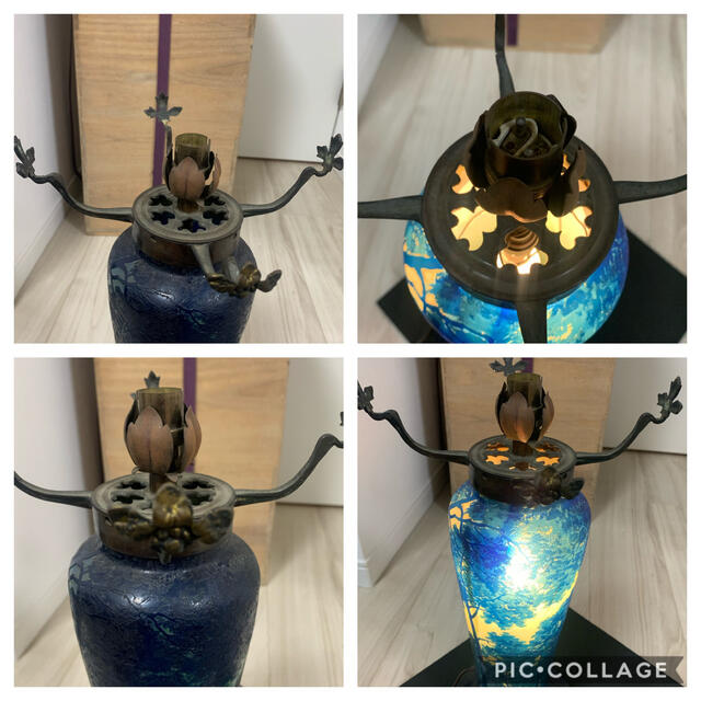 希少 被せガラス フランスの風景ガラス ランプ 照明 大型スタンド LAMP-
