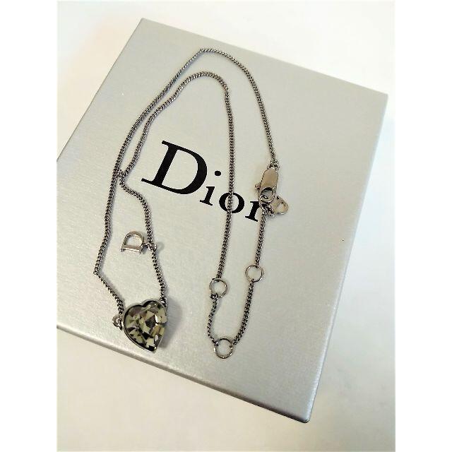 Christian Dior(クリスチャンディオール)のクリスチャンディオール　ハートブラックストーン付ロゴネックレス　No1052 レディースのアクセサリー(ネックレス)の商品写真