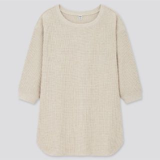 ユニクロ(UNIQLO)のワッフルクルーネックTシャツ 七分袖(Tシャツ(長袖/七分))