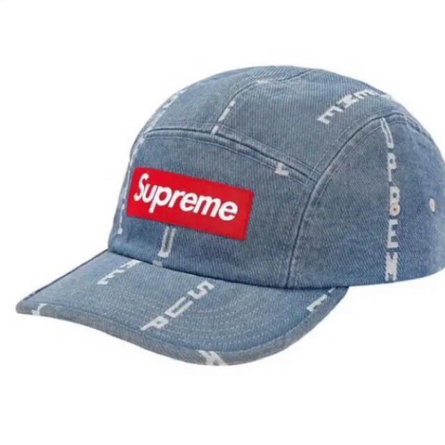 Supreme Logo Stripe Denim Camp Cap