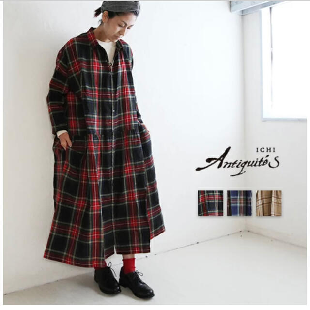 nest Robe(ネストローブ)の ICHI Antiquites リネンタータンチェックドレス(ブラック) レディースのワンピース(ロングワンピース/マキシワンピース)の商品写真