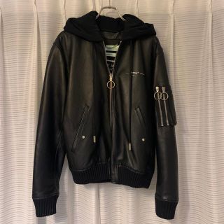 オフホワイト(OFF-WHITE)のOFF-WHITE レザージャケット ブラック MA-1 ボンバー 2019SS(レザージャケット)