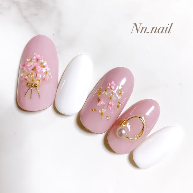 大人可愛い♡ くすみダスティピンク 本物のお花 ブーケネイル 【No.40】 | フリマアプリ ラクマ