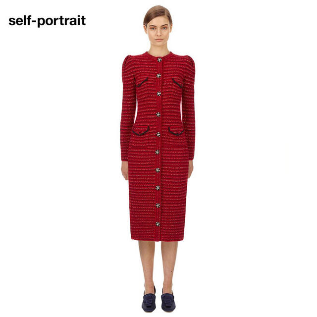 ❤️ •正規品 Selfportrait2020秋新作 新品 赤ロングワンピース-