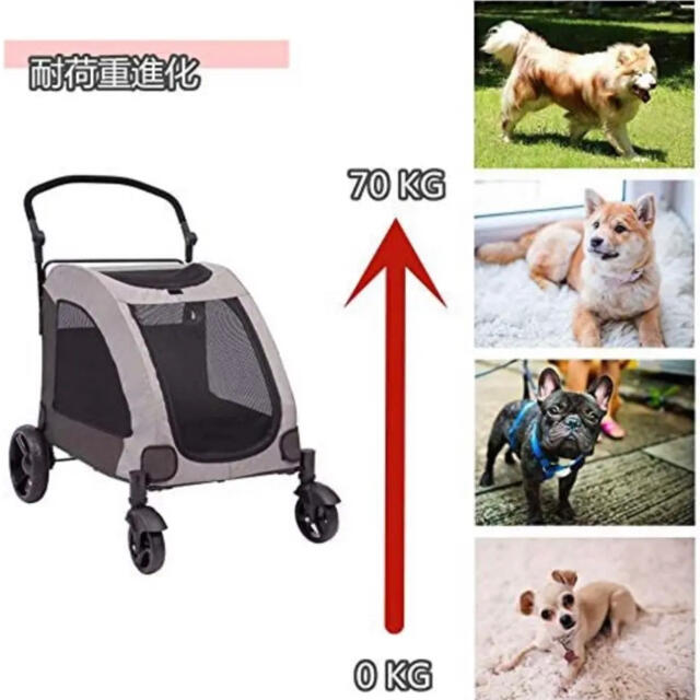 耐荷重70Kg ペットカート ドッグカート 多頭小型犬 折りたたみ式　ブルー犬