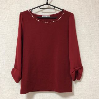 シマムラ(しまむら)の11/30まで出品！！襟ビジュー付き。切り替えトップス(シャツ/ブラウス(長袖/七分))