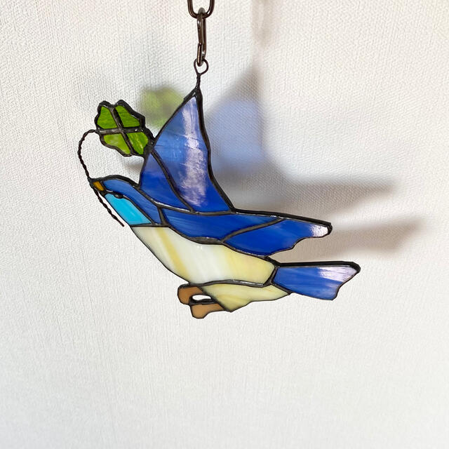 さら様専用 新作ステンドグラス 青い鳥 & 四つ葉のクローバー 飾りの