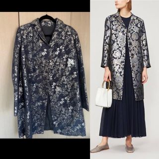 マックスマーラ(Max Mara)の18万円購入　マックスマーラ  コート　ジャガード 織　ネイビー  シルバー(ロングコート)