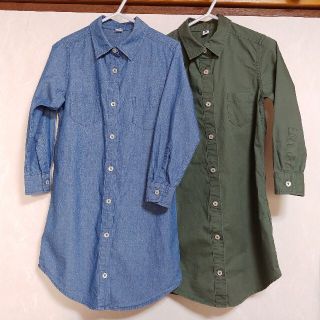 ユニクロ(UNIQLO)の110 ロングシャツ ブルー＆カーキ ユニクロ(ブラウス)