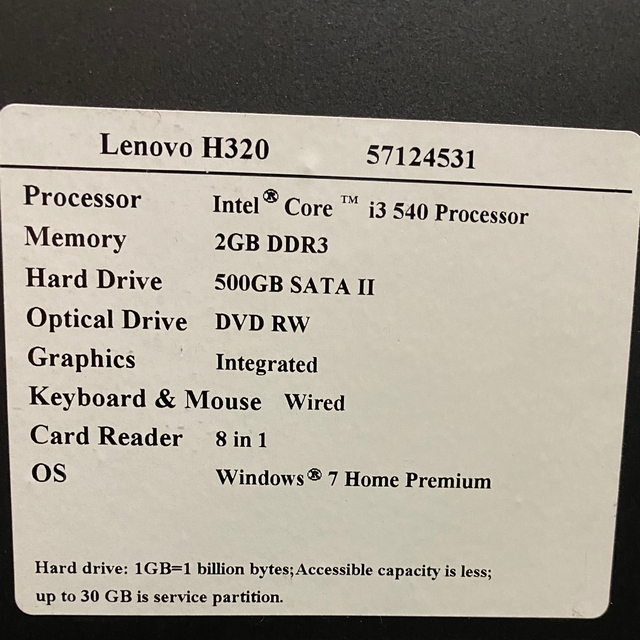 lenovo H320 デスクトップPC/Core i3/新品SSD256GB