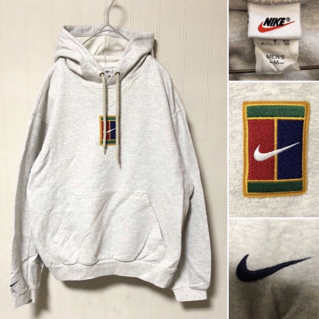 90s NIKE ナイキ 銀タグ ロゴ パーカー Ｍ イエロー