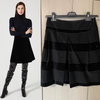 マックスマーラ(Max Mara)のSportmax マックスマーラ  ベロア  スカート黒　ブラック(ひざ丈スカート)