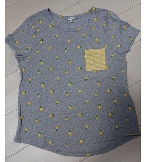 レモン柄 グレー Tシャツ XL(Tシャツ(半袖/袖なし))