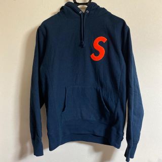 supreme パーカー ロゴ 紺S