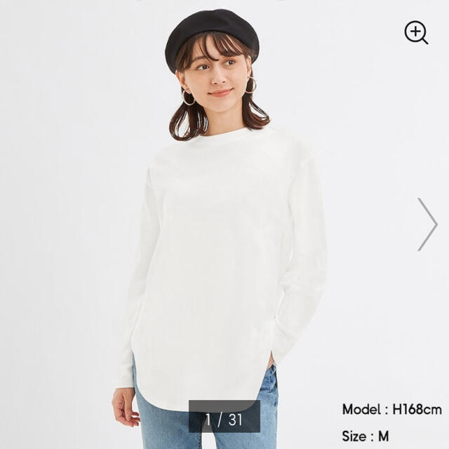 GU(ジーユー)の完売商品　ラウンドヘムロングスリーブT(長袖) レディースのトップス(Tシャツ(長袖/七分))の商品写真