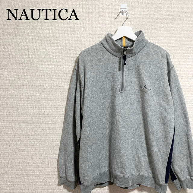 NAUTICA(ノーティカ)のノーティカ ハーフジップスウェット メンズ グレー ロゴマーク 古着 メンズのトップス(スウェット)の商品写真