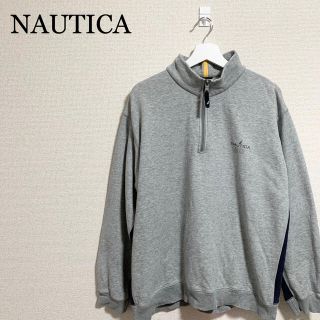 ノーティカ(NAUTICA)のノーティカ ハーフジップスウェット メンズ グレー ロゴマーク 古着(スウェット)