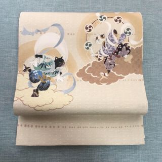 新品未使用 WAKKA正絹 名古屋帯 京袋帯 猫 風神雷神 ワッカ(帯)