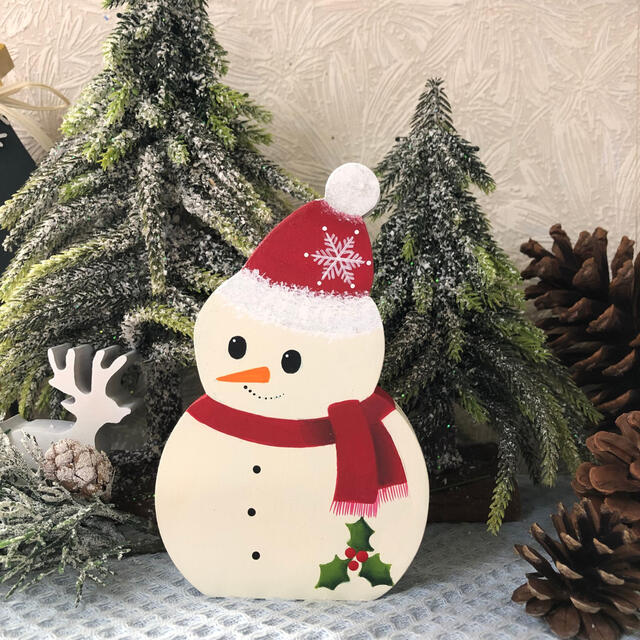 【新作】北欧 クリスマス の可愛い スノーマン オブジェ（小）【雪だるま】 ハンドメイドのインテリア/家具(インテリア雑貨)の商品写真