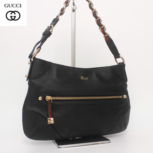 GUCCI - GUCCI ショルダーバッグ レザー ブラック 黒 シェリーライン 153011