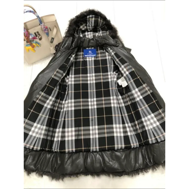 BURBERRY BLUE LABEL(バーバリーブルーレーベル)の最高クラスラムレザー&ラムファー フードコート 幻の逸品 レディースのジャケット/アウター(ロングコート)の商品写真