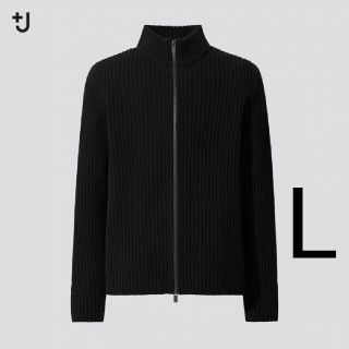 ユニクロ(UNIQLO)のユニクロ +J ミドルゲージリブフルジップセーター BLACK Lサイズ(ニット/セーター)