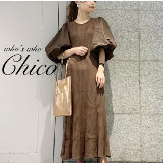 フーズフーチコ(who's who Chico)の新作♡¥8690【Chico 】パワショルニットフレアワンピース(ロングワンピース/マキシワンピース)