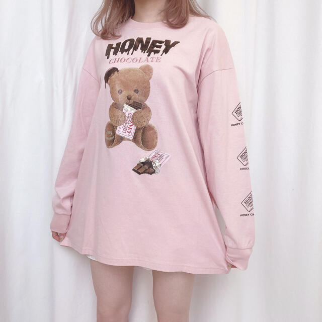 Honey Cinnamon(ハニーシナモン)のHONEY CINNAMON HONEY CHOCOLATE ロンT ピンク レディースのトップス(Tシャツ(長袖/七分))の商品写真