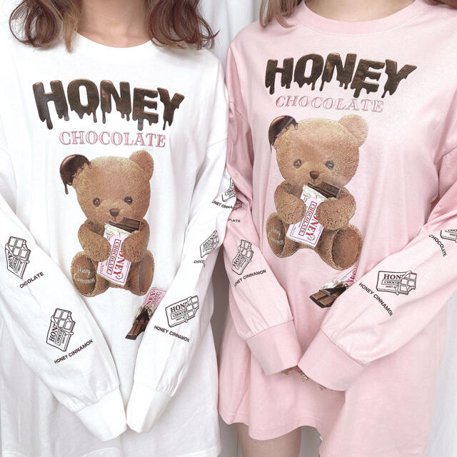 Honey Cinnamon(ハニーシナモン)のHONEY CINNAMON HONEY CHOCOLATE ロンT ピンク レディースのトップス(Tシャツ(長袖/七分))の商品写真