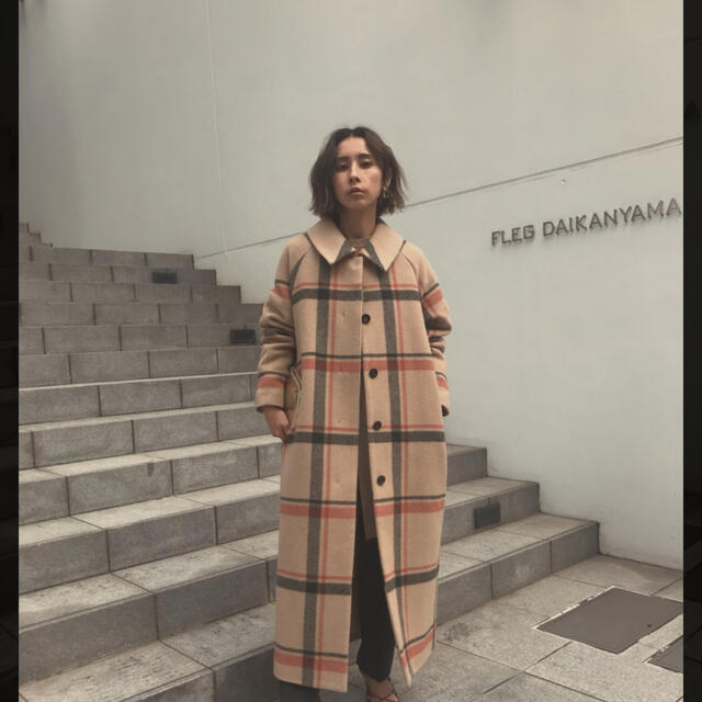 Ameri VINTAGE(アメリヴィンテージ)のAMERIVINTAGECHECK SOUTIEN COLLAR COAT レディースのジャケット/アウター(ロングコート)の商品写真