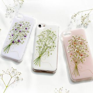 【選べる3カラー】かすみ草ブーケデザイン 押し花スマホケース(スマホケース)