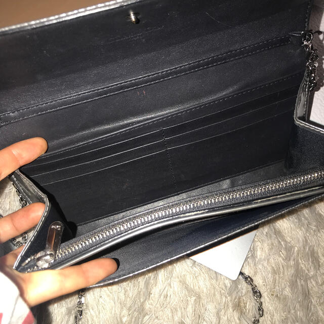 ディオール Dior チェーンウォレット ミニ バッグ シルバー メタリック