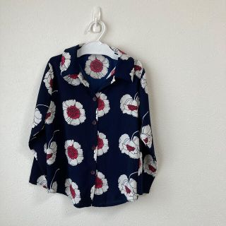 アンティカ(antiqua)のantiqua キッズ　子供服　花柄　シャツ　ネイビー(ブラウス)