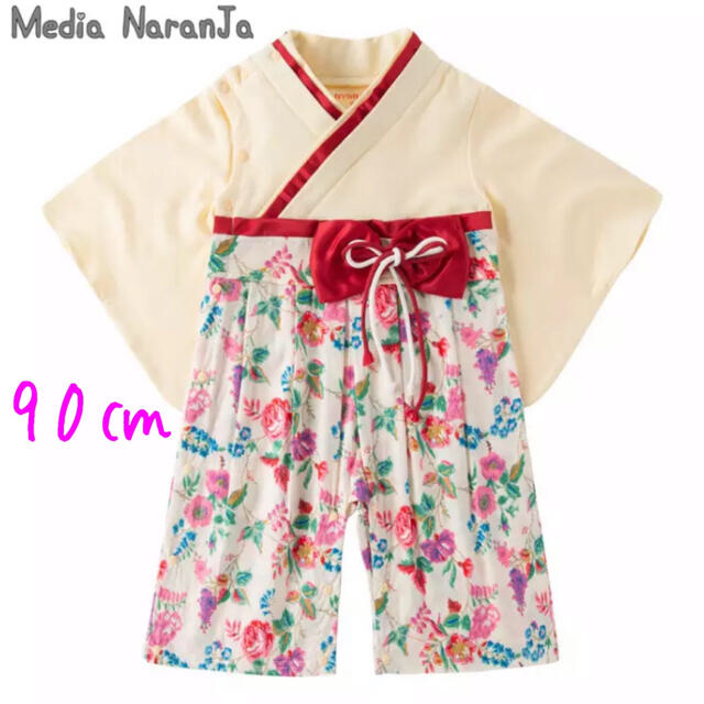 ☆袴風ロンパース　白赤☆90㎝男児70㎝ キッズ/ベビー/マタニティのキッズ服女の子用(90cm~)(ワンピース)の商品写真