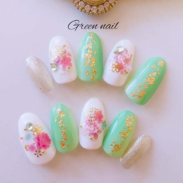 成人式 和柄ネイルチップ 緑 花柄 ピンク 牡丹 振袖 の通販 By Chouchou ラクマ 成人式 和柄ネイルチップ 緑 花柄 ピンク 牡丹 振袖 の通販 By Chouchou ラクマ