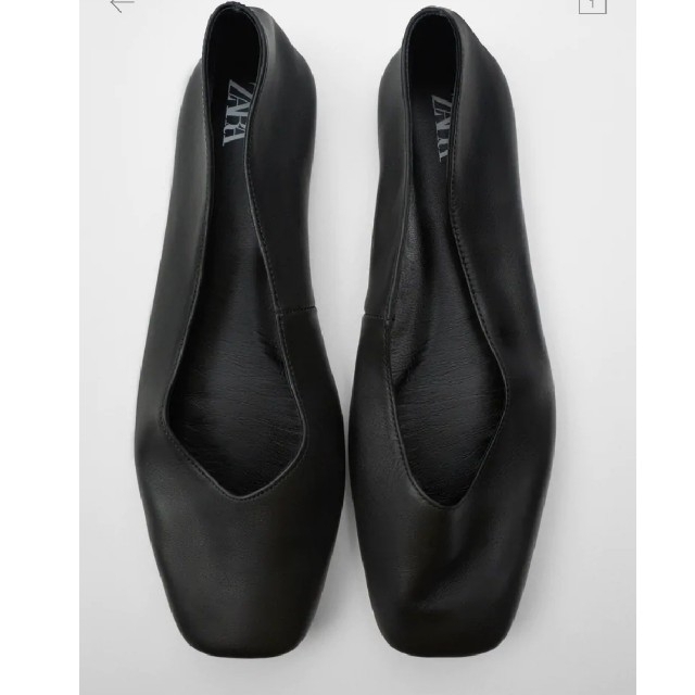 ZARA(ザラ)の【未使用】ZARA スクエアアトゥ　レザーバレリーナシューズ　36　黒 レディースの靴/シューズ(バレエシューズ)の商品写真