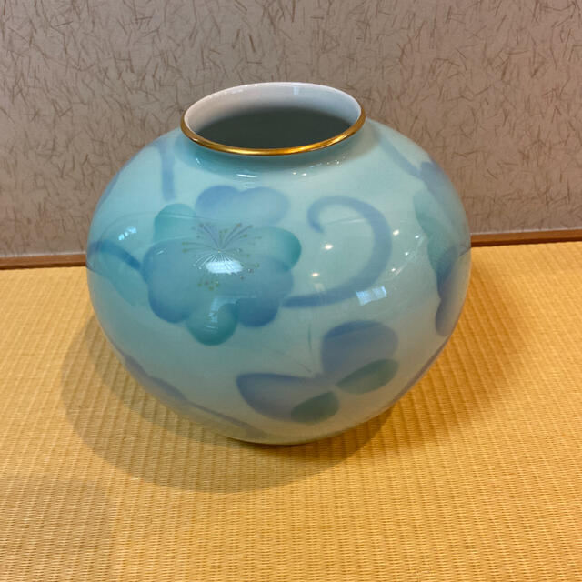 ❤︎美品❤︎ 深川製 有田焼 彩色磁絵 花瓶 花生 壷 ブルーフラワー 秋 ...