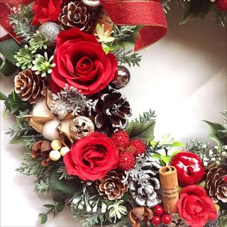 大きめサイズ♡赤いポインセチア×薔薇の大人クリスマスリース ...