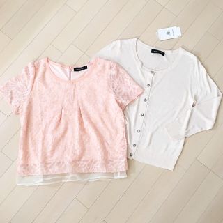 クイーンズコート(QUEENS COURT)の新品♡シフォンtops&カーデ★送料込(シャツ/ブラウス(半袖/袖なし))