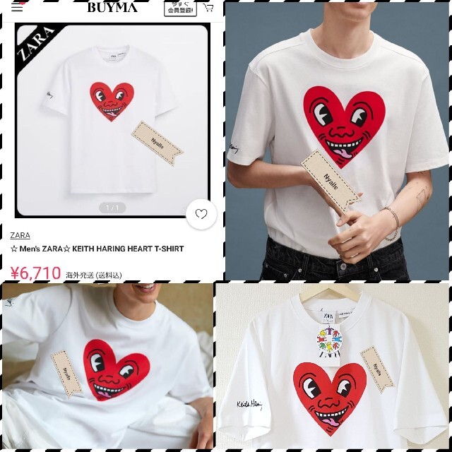 ZARA(ザラ)の新品タグ付★キースヘリング★ハートフェイス★Keith Harin★レア★コラボ メンズのトップス(Tシャツ/カットソー(半袖/袖なし))の商品写真