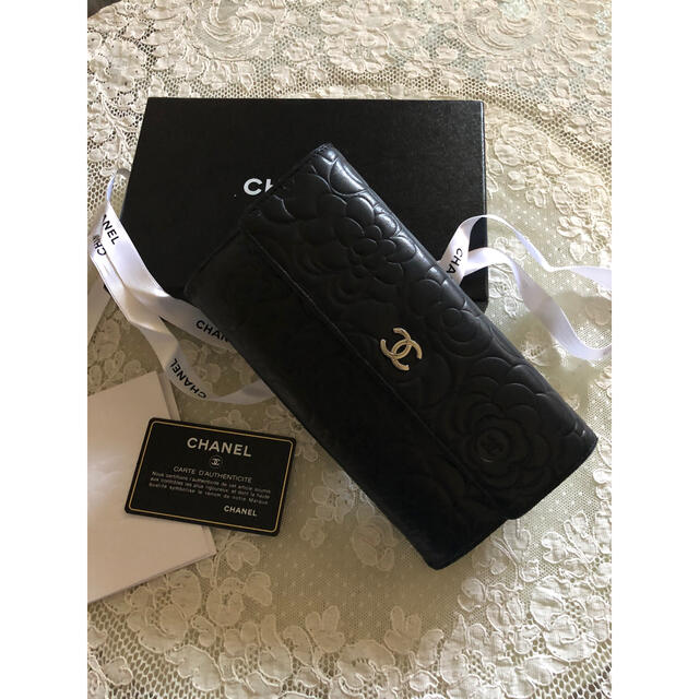 CHANEL(シャネル)のCHANEL シャネル 長財布 カメリア ブラック ラムスキン レザー メンズのファッション小物(長財布)の商品写真