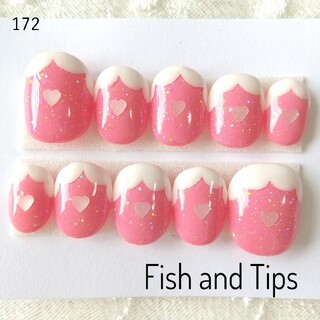 172♡ピンク♡ラメ♡変形フレンチ♡ハートホログラム♡ネイルチップ コスメ/美容のネイル(つけ爪/ネイルチップ)の商品写真