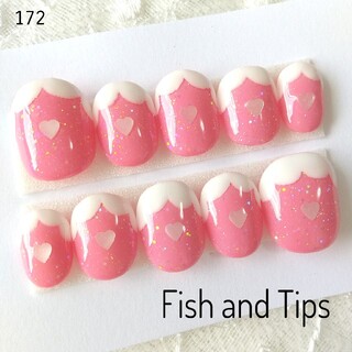 172♡ピンク♡ラメ♡変形フレンチ♡ハートホログラム♡ネイルチップ コスメ/美容のネイル(つけ爪/ネイルチップ)の商品写真