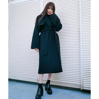 美品 韓国ファッション ロング ガウンコート 黒 ブラック(ガウンコート)
