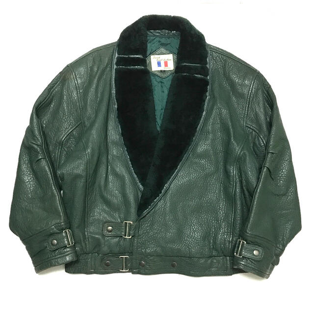 80's Green Lamb Leather JK Wide×Short レザージャケット