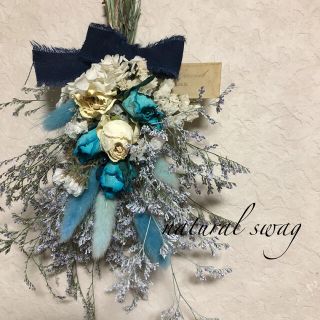 ♡No.191 white＊blue ドライフラワースワッグ♡(ドライフラワー)