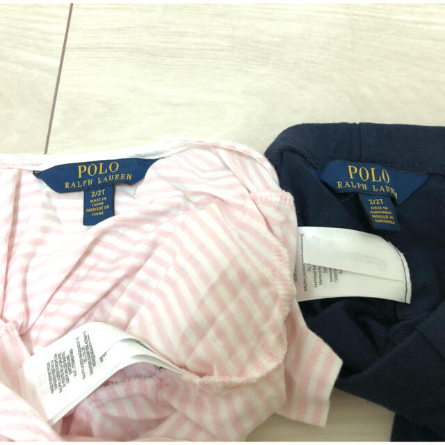 POLO RALPH LAUREN(ポロラルフローレン)のピンクボーダーフリルシャツ&レギンスセット キッズ/ベビー/マタニティのキッズ服女の子用(90cm~)(Tシャツ/カットソー)の商品写真