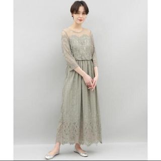 アダムエロぺ(Adam et Rope')のアダムエロペ　美品☆チュールパネルレースドレス(ロングワンピース/マキシワンピース)