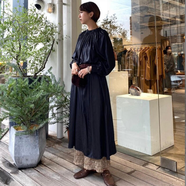 TODAYFUL(トゥデイフル)のNeck Gather Dress ブラック38 トゥディフル レディースのワンピース(ロングワンピース/マキシワンピース)の商品写真